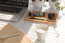 Organizer In Bamboo Con Caricatore Wireless