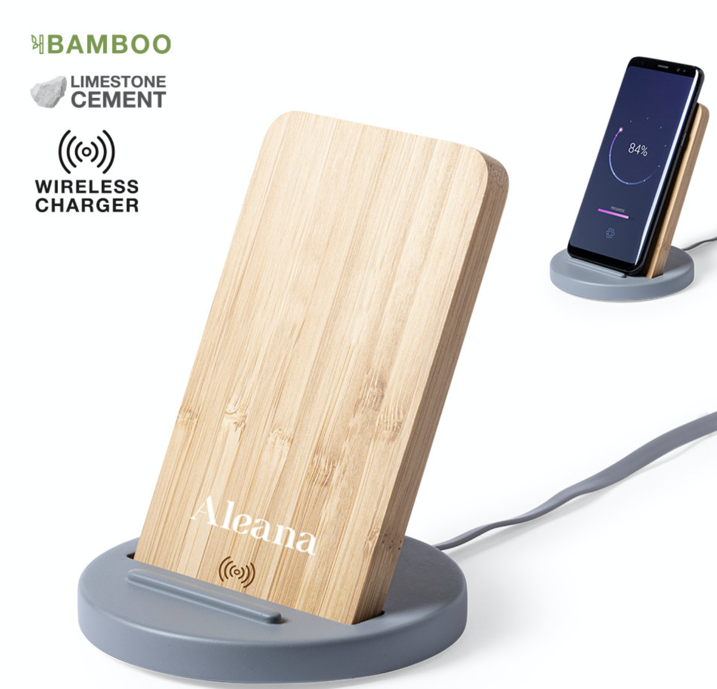 Caricabatterie wireless con funzione di supporto per smartphone.