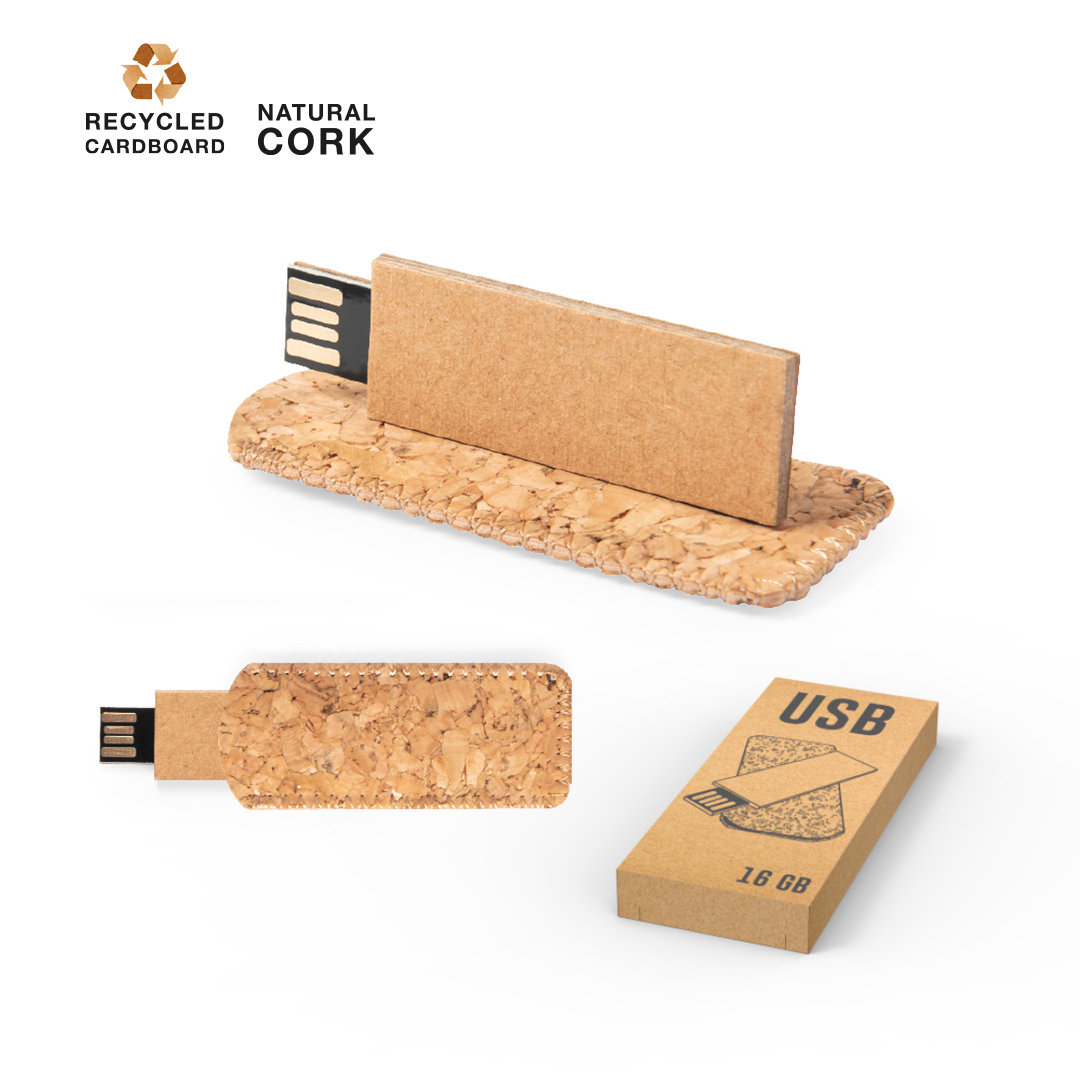 USB 16 giga in cartone con custudia in sughero