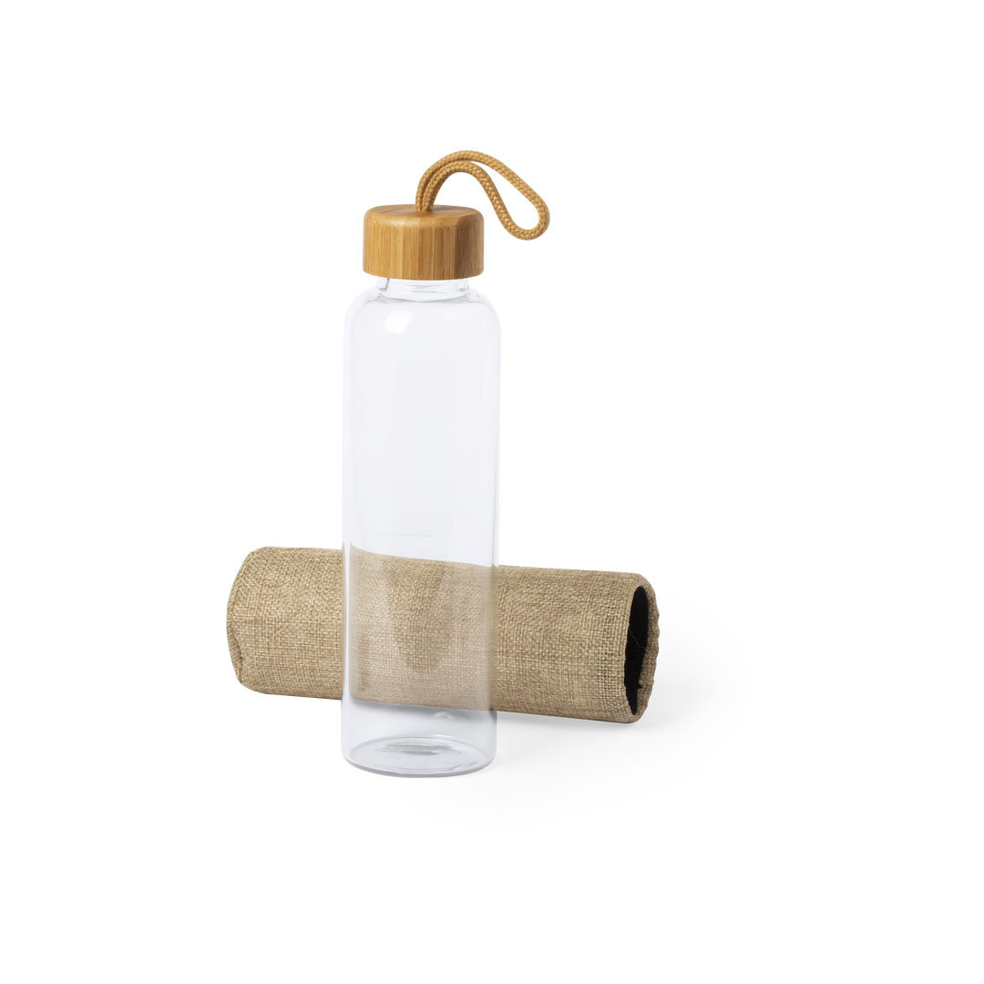 Borraccia in vetro con rivestimento in juta con tappo in bamboo - immagine 2