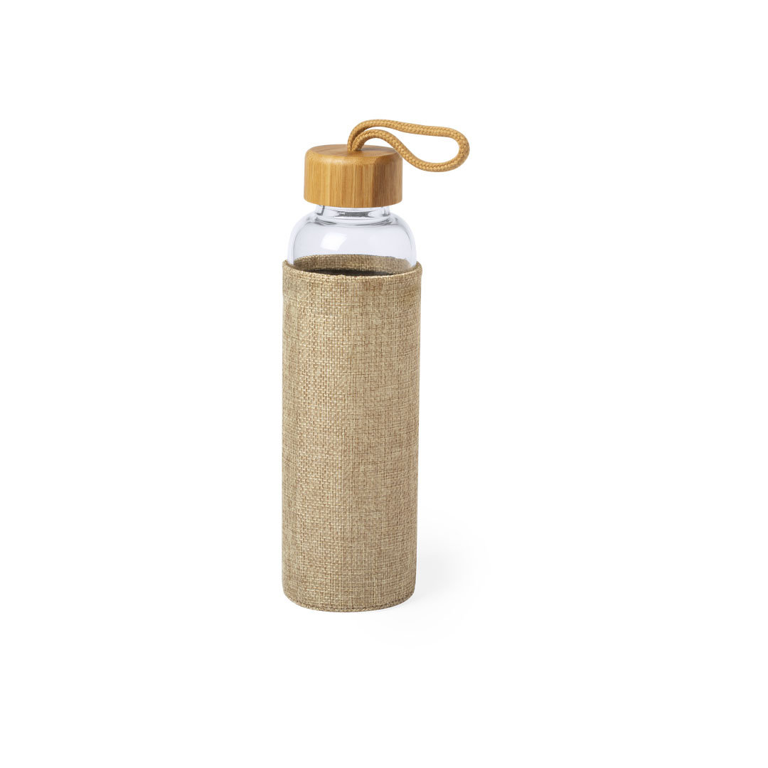 Borraccia in vetro con rivestimento in juta con tappo in bamboo - immagine 3