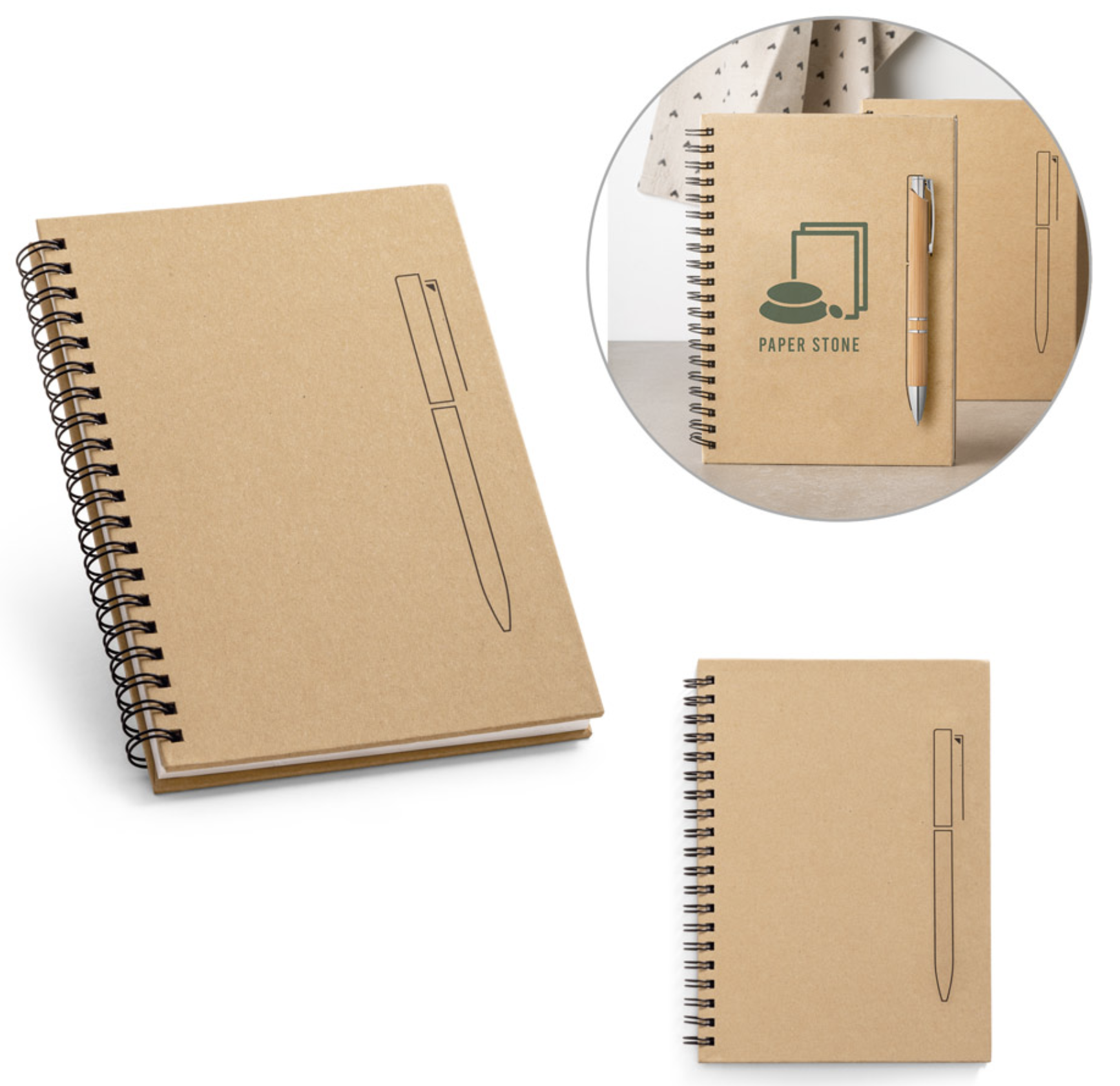 NOTEBOOK IN CARTA PIETRA CON PORTA PENNE CALAMITATO - immagine 5