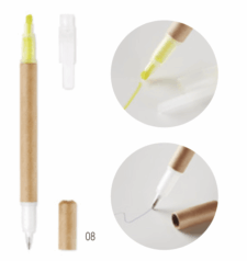 2 In 1 Penna In Cartone Con Inchiostro Blu Ed Evidenziatore Giallo.