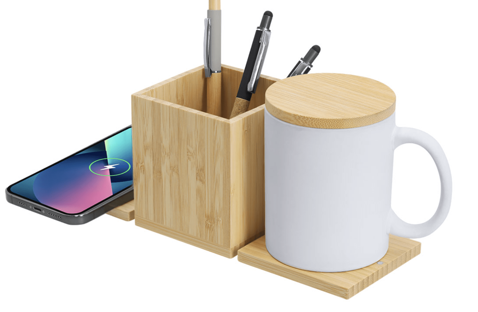 TRIO set da scrivania portapenne, scaldatazza, caricatore wireless