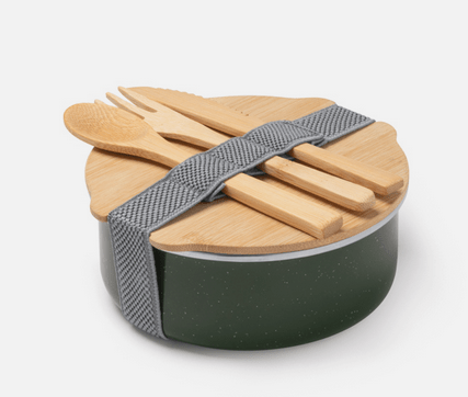 Portapranzo in metallo rivestito di ceramica e accessori in bamboo - immagine 2