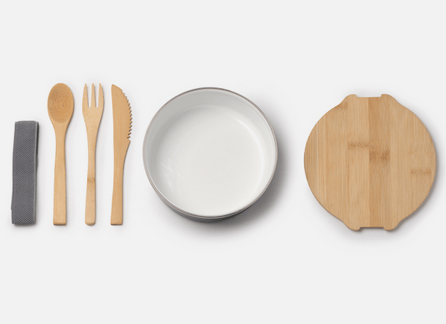 Portapranzo in metallo rivestito di ceramica e accessori in bamboo - immagine 3