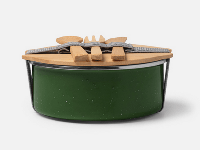Portapranzo in metallo rivestito di ceramica e accessori in bamboo - immagine 4