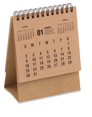Calendario settimanale da tavolo di 4 anni in carta kraft. 7 lingue